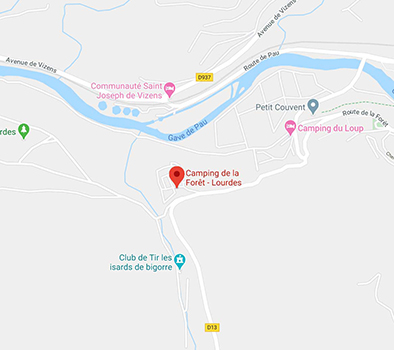 Google map pour se rendre au Camping la Forêt à Lourdes