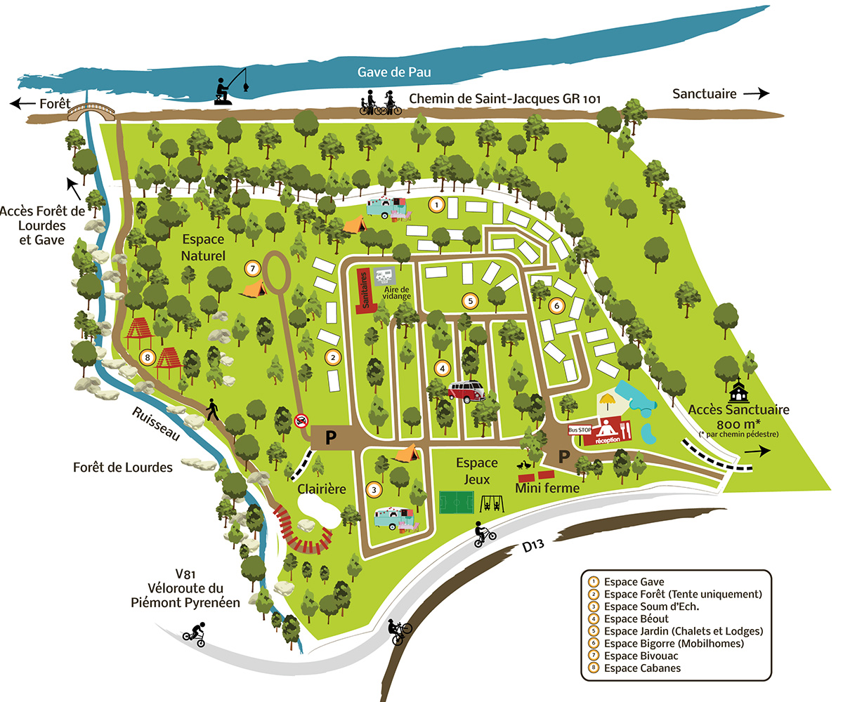 plan intéractif du Camping La Forêt à Lourdes