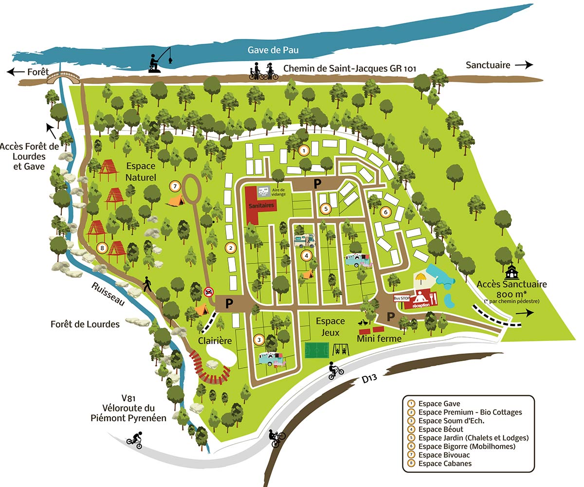 Plan intéractif du Camping la Forêt à Lourdes